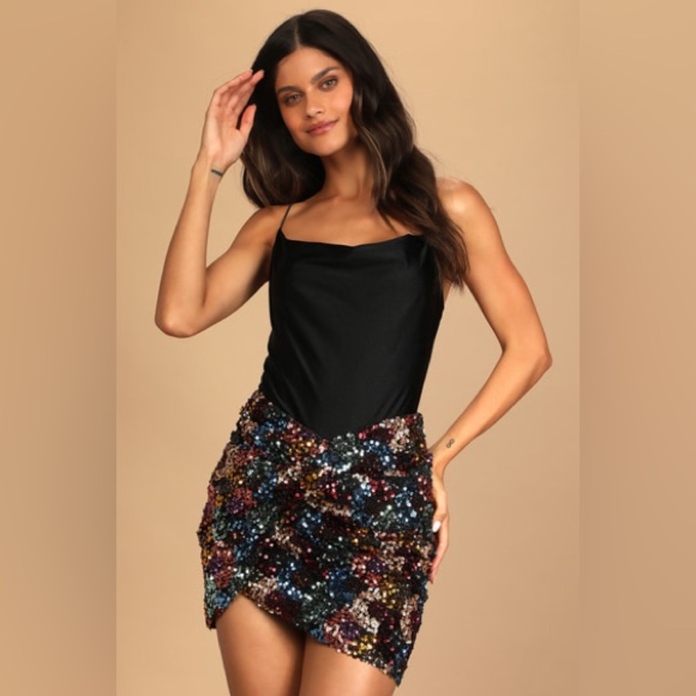NWT Lulu’s Prismatic Perfection Rainbow Sequin Tulip Mini Skirt